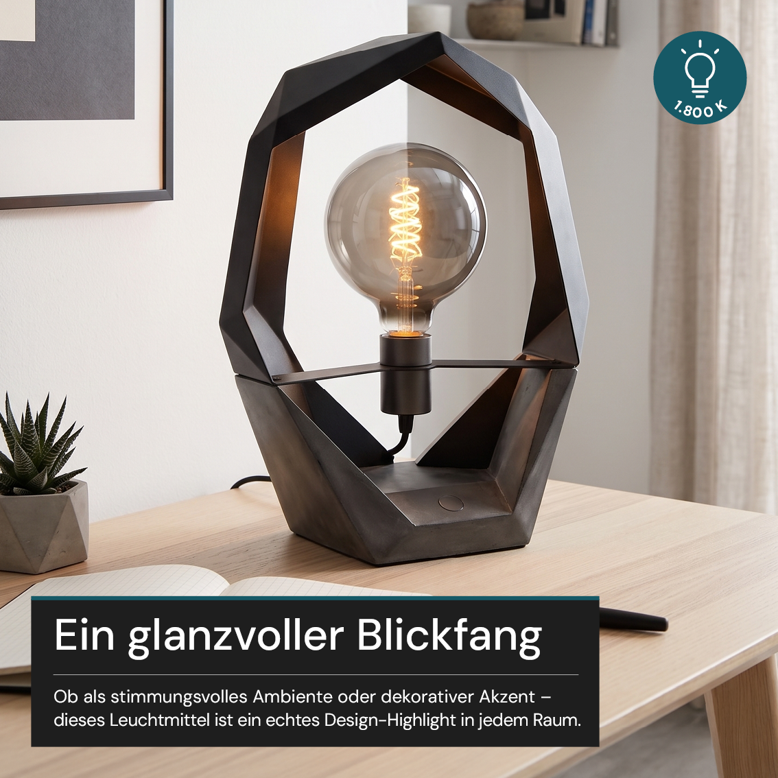 LED Filament Leuchtmittel, BULB, G125, E27, 4 W, 100 lm, 1800 K, dimmbar