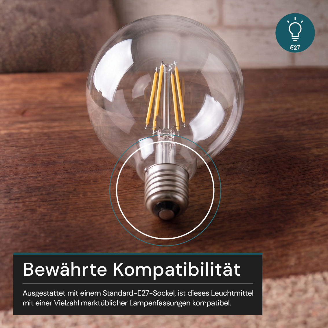 LED Filament Leuchtmittel, BULB, G125, E27, 8 W, 1055 lm, 2700 K, dimmbar