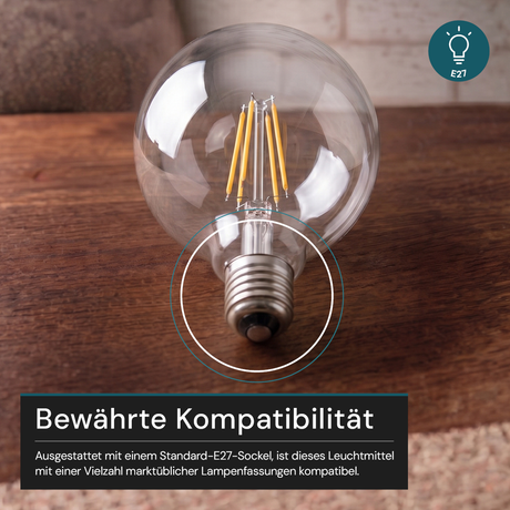 LED Filament Leuchtmittel, BULB, G125, E27, 8 W, 1055 lm, 2700 K, dimmbar