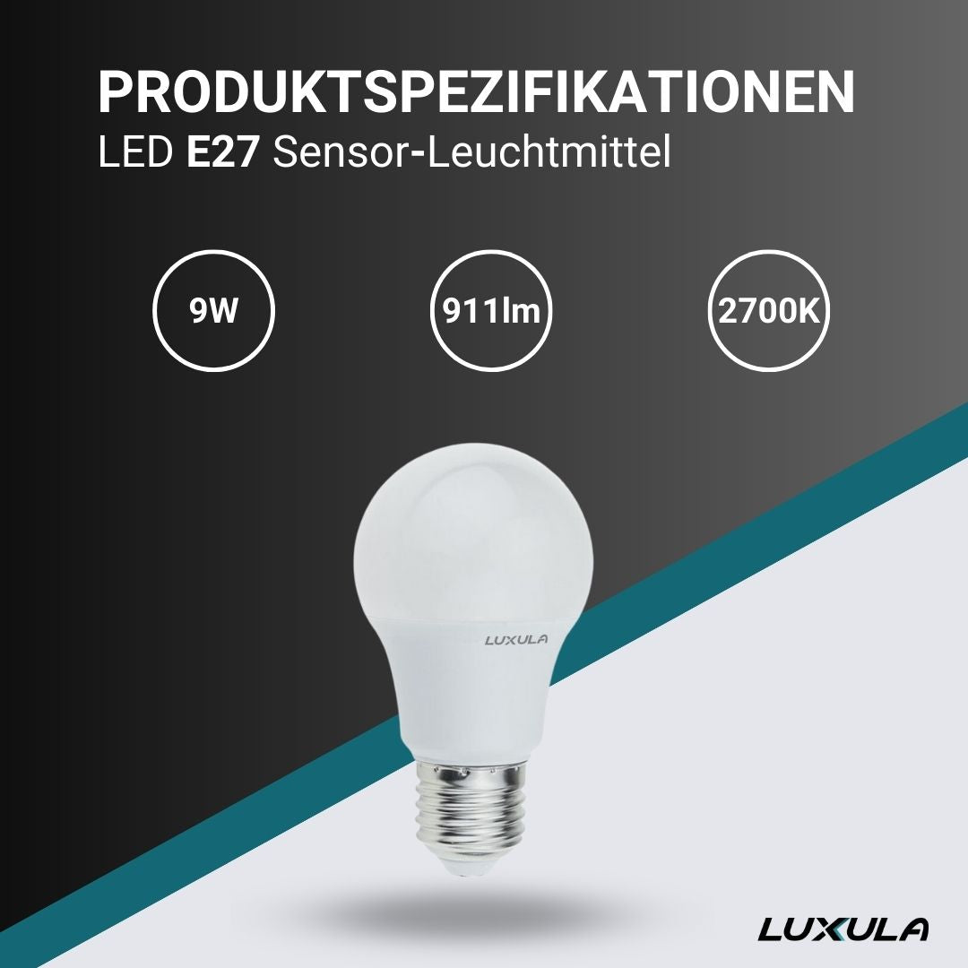 LED Leuchtmittel mit Dämmerungs und Bewegungs-Sensor, E27, 9W, 911lm, 2700K