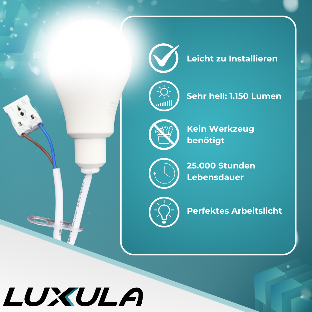 LED Renovierungslampe, 11W, 1150lm, 4000K, mit Kabel und Klemme