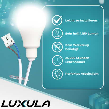 12er Set LED Renovierungslampe, 11W, 1150lm, 4000K, mit Kabel und Klemme.