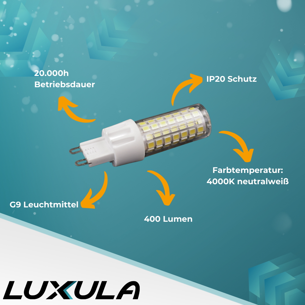 LED-Leuchtmittel, G9, dimmbar, 7 W, 700 lm, 2800 K (warmweiß), 240°, AC 220-240V | Lichttechnik24.de.