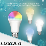 LED RGB+CCT Leuchtmittel, E27, 9W, 906lm, SMART, Tuya App steuerbar