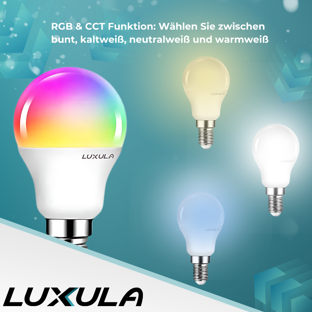 LED RGB+CCT Leuchtmittel, E14, 5W, 454lm, SMART, Tuya App steuerbar, Minibulb