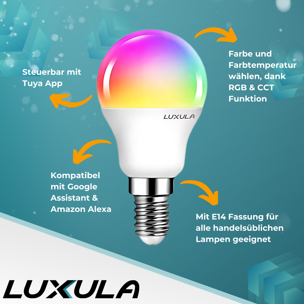 LED RGB+CCT Leuchtmittel, E14, 5W, 454lm, SMART, Tuya App steuerbar, Minibulb