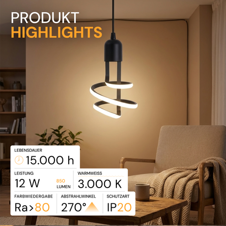 LED-Leuchtmittel, 12 W, 850 lm, 3.000 K, E27, Modernes Design, Dekobeleuchtung