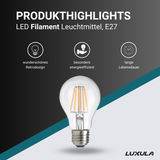 10er Pack LED Filament Leuchtmittel E27, 7W, 700lm, 2700K, transparentes Glas