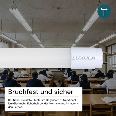 LED T8 Röhre, 120 cm, 120 lm/W, 18 W, 2160 lm, 6000 K (kaltweiß), mit Brücke