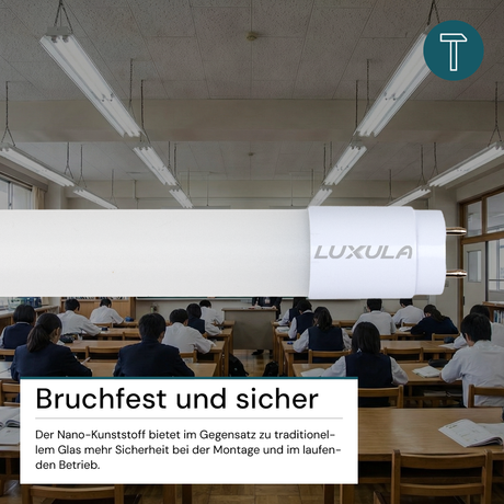 LED T8 Röhre, 60 cm, 160 lm/W, 9 W, 1400 lm, 6000 K (kaltweiß), mit Brücke, hohe Energieeffizienz