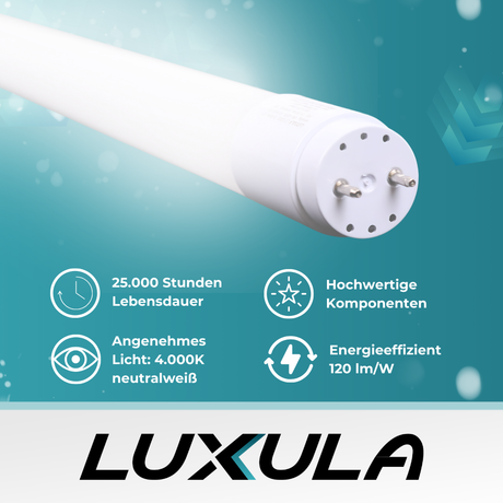 LED T8 Röhre, 120 cm, 120 lm/W, 18 W, 2160 lm, 4000 K (neutralweiß), mit Brücke