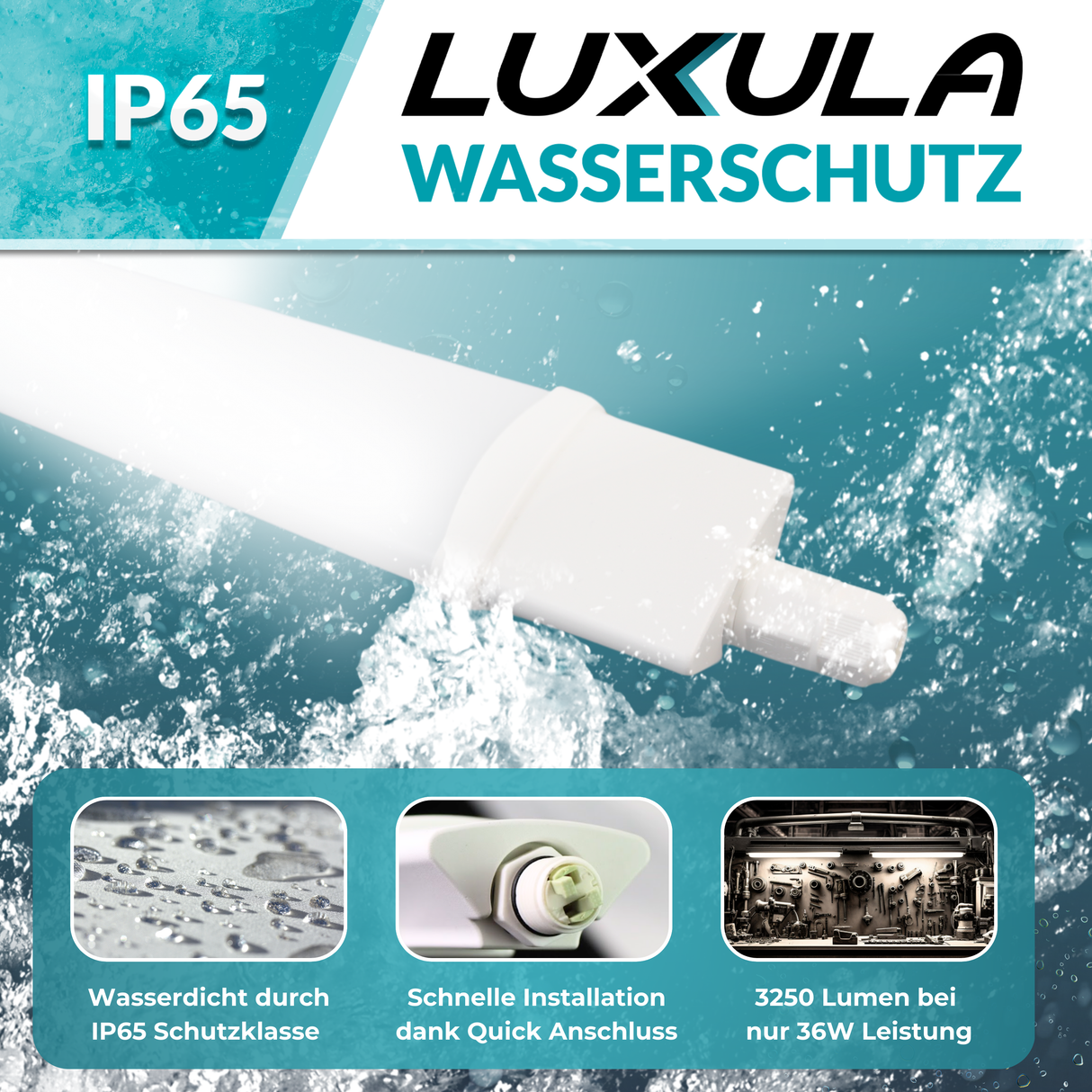 2er Set LED Feuchtraumleuchte, 36W, 3250lm, 4000K, 1200mm, IP65, mit Quick Connector