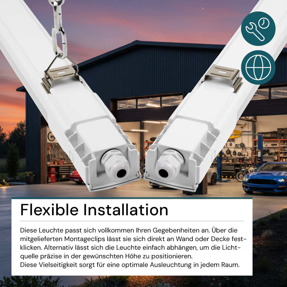 18er Pack LED Feuchtraumleuchte, 120 cm, 32 W, 3616 lm, 4000 K (neutralweiß), IP66, durchschleifbar, Fast Connector