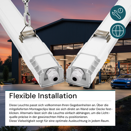 LED Feuchtraumleuchte, 150 cm, 45 W, 5175  lm, 4000 K (neutralweiß), IP66, durchschleifbar, Fast Connector