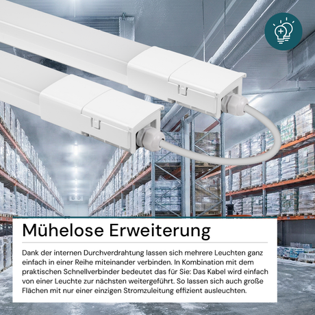 LED Feuchtraumleuchte, 150 cm, 45 W, 5175  lm, 4000 K (neutralweiß), IP66, durchschleifbar, Fast Connector