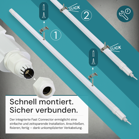 LED Feuchtraumleuchte, 120 cm, 18 W, 1980 lm, 4000 K (neutralweiß), IP65, Fast Connector