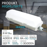 LED Feuchtraumleuchte, 32 cm, 6 W, 600 lm, 4000 K (neutralweiß), IP65, mit Quick Connector