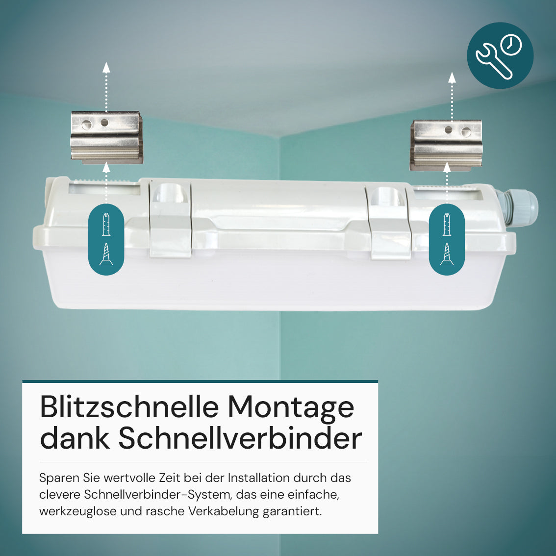 LED Feuchtraumleuchte, 32 cm, 6 W, 600 lm, 4000 K (neutralweiß), IP65, mit Quick Connector