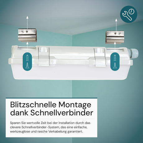 LED Feuchtraumleuchte, 32 cm, 6 W, 600 lm, 4000 K (neutralweiß), IP65, mit Quick Connector