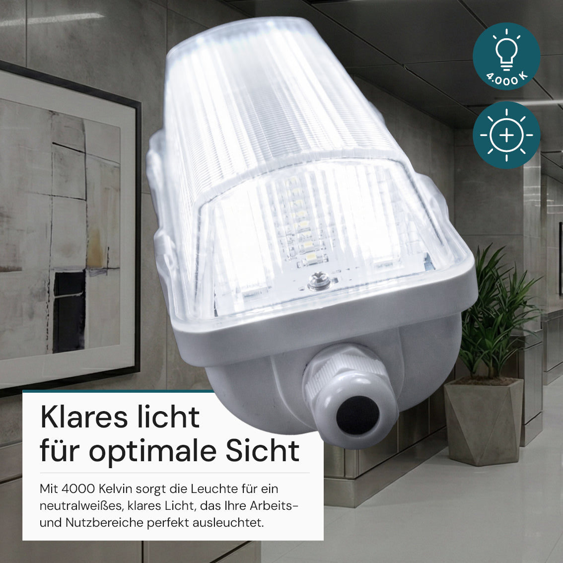 LED Feuchtraumleuchte, 32 cm, 6 W, 600 lm, 4000 K (neutralweiß), IP65, mit Quick Connector