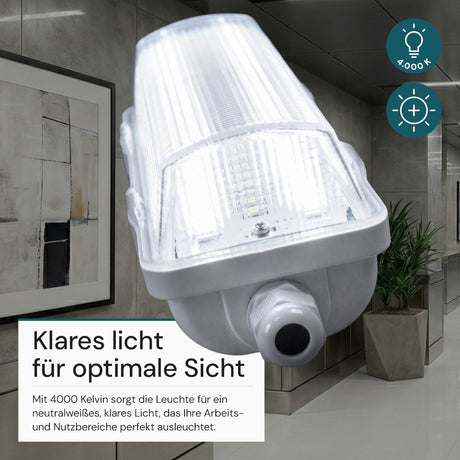 LED Feuchtraumleuchte, 32 cm, 6 W, 600 lm, 4000 K (neutralweiß), IP65, mit Quick Connector