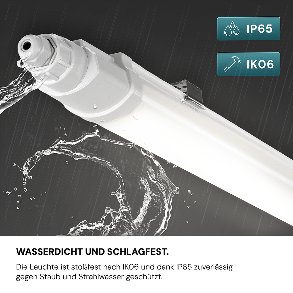 16er-Pack LED Feuchtraumleuchte SLIM, 150 cm, 48 W, 5760 lm, 4000 K (neutralweiß), IP65, IK06, durchschleifbar, mit Quick Connector