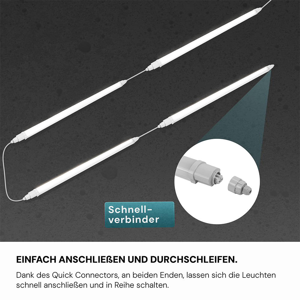 16er-Pack LED Feuchtraumleuchte SLIM, 150 cm, 48 W, 5760 lm, 4000 K (neutralweiß), IP65, IK06, durchschleifbar, mit Quick Connector