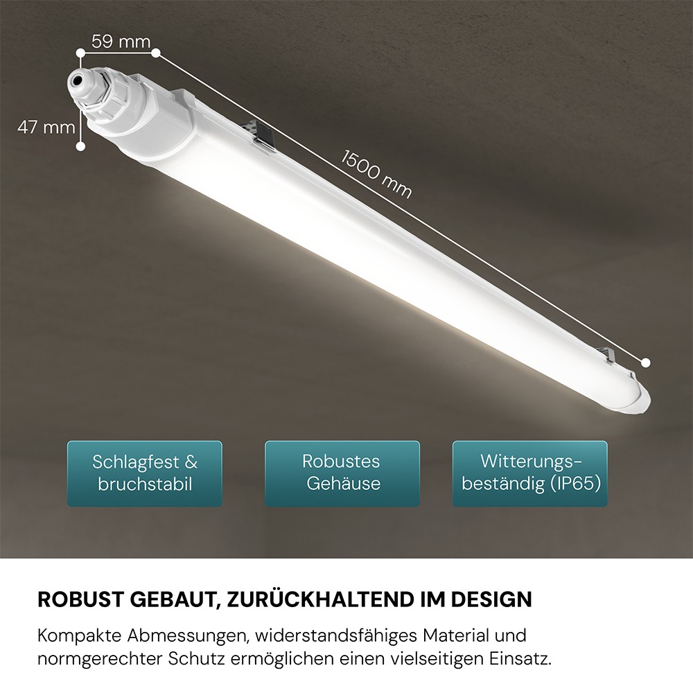 16er-Pack LED Feuchtraumleuchte SLIM, 150 cm, 48 W, 5760 lm, 4000 K (neutralweiß), IP65, IK06, durchschleifbar, mit Quick Connector