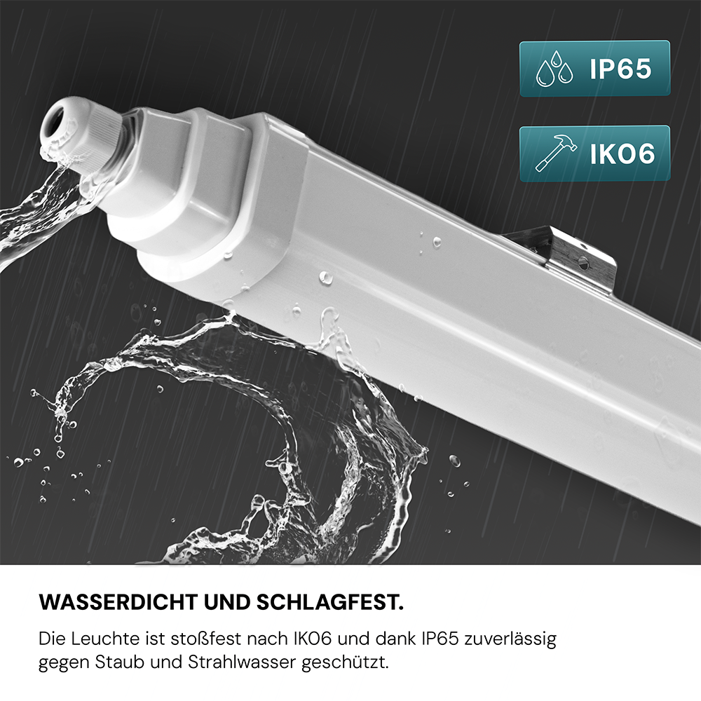 6er-Pack LED Feuchtraumleuchte, 120 cm, 36 W, 4320 lm, 4000 K (neutralweiß), IP65, IK06, durchschleifbar, mit Quick Connector