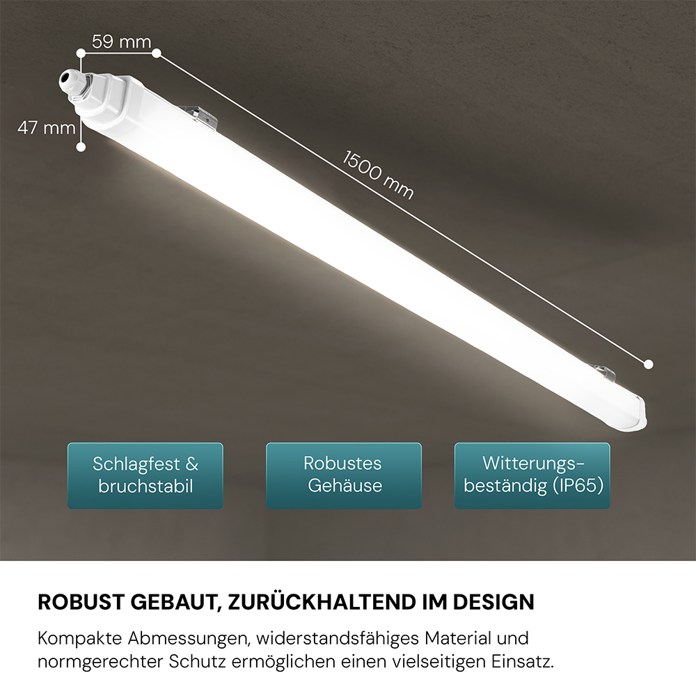 12er-Pack LED Feuchtraumleuchte, 150 cm, 48 W, 5760 lm, 4000 K (neutralweiß), IP65, IK06, durchschleifbar, mit Quick Connector