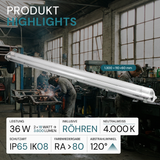 LED Wannenleuchte 120 cm, inkl 2x18W LED-Röhren T8, durchschleifbar, 4000K, IP65, IK08