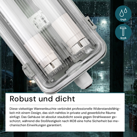 LED Wannenleuchte 120 cm, inkl 2x18W LED-Röhren T8, durchschleifbar, 4000K, IP65, IK08