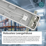 LED Wannenleuchte Gehäuse für 2x LED-Röhren T8, 120cm, IP65, IK08