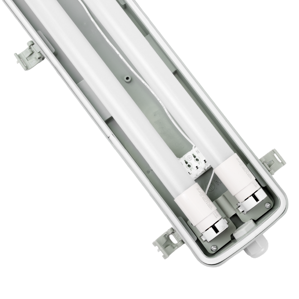 LED Wannenleuchte 60 cm, inkl 2 x 9W LED-Röhren T8,durchschleifbar, 4000K, IP65, IK08.