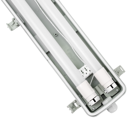 LED Wannenleuchte 60 cm, inkl 2 x 9W LED-Röhren T8,durchschleifbar, 4000K, IP65, IK08.