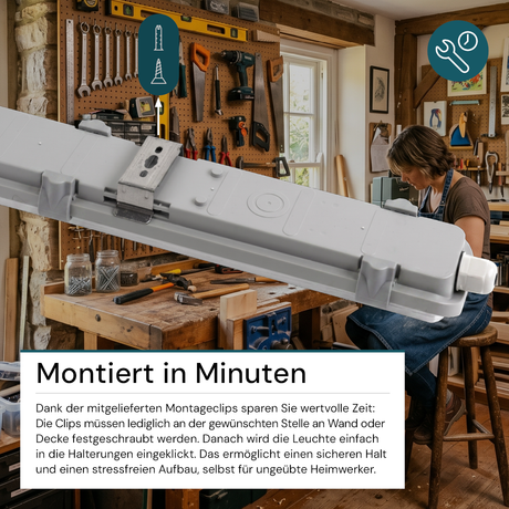 LED Wannenleuchte 120 cm, inkl 1x18W LED-Röhren T8,  4000K, IP65, IK08.
