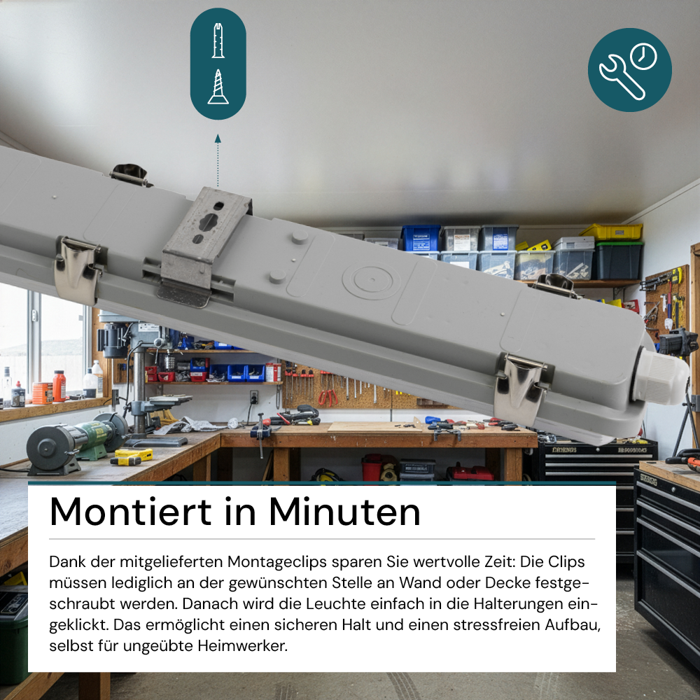 LED Wannenleuchte mit 1x 22W LED-Röhren T8, 150cm, 4000K, IP65, IK08