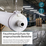 LED Feuchtraumleuchte, 120 cm, 40W-34W-28W einstellbar, max. 5558 lm, 3CCT,IP65, IK08,  rund, durchschleifbar.