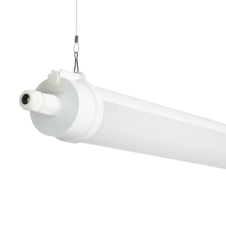 LED Feuchtraumleuchte, 120 cm, 40W-34W-28W einstellbar, max. 5558 lm, 3CCT,IP65, IK08,  rund, durchschleifbar.