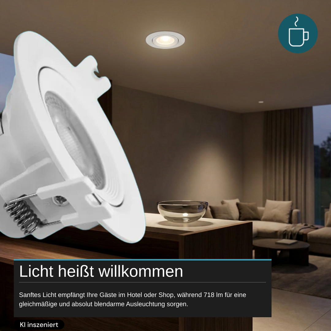 LED CCT Downlight schwenkbar, 7W, 718lm, 38°, in Cremeweiß, IP44, 3000K-4000K-6000K einstellbar