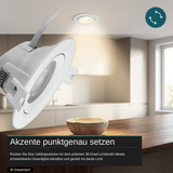 LED CCT Downlight schwenkbar, 7W, 718lm, 38°, in Cremeweiß, IP44, 3000K-4000K-6000K einstellbar