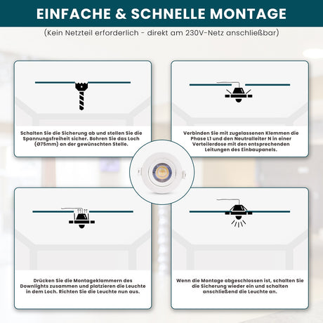 10er Set LED CCT Downlight schwenkbar, 7W, 718lm, 38°, IP44, 3000K-4000K-6000K einstellbar.