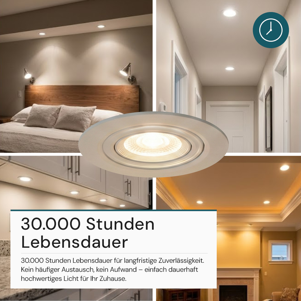 LED CCT Downlight, dimmbar, schwenkbar, in Weiß, 5 W, 450 lm, 3000 - 6500 K (einstellbar), 38°, Einbaustrahler