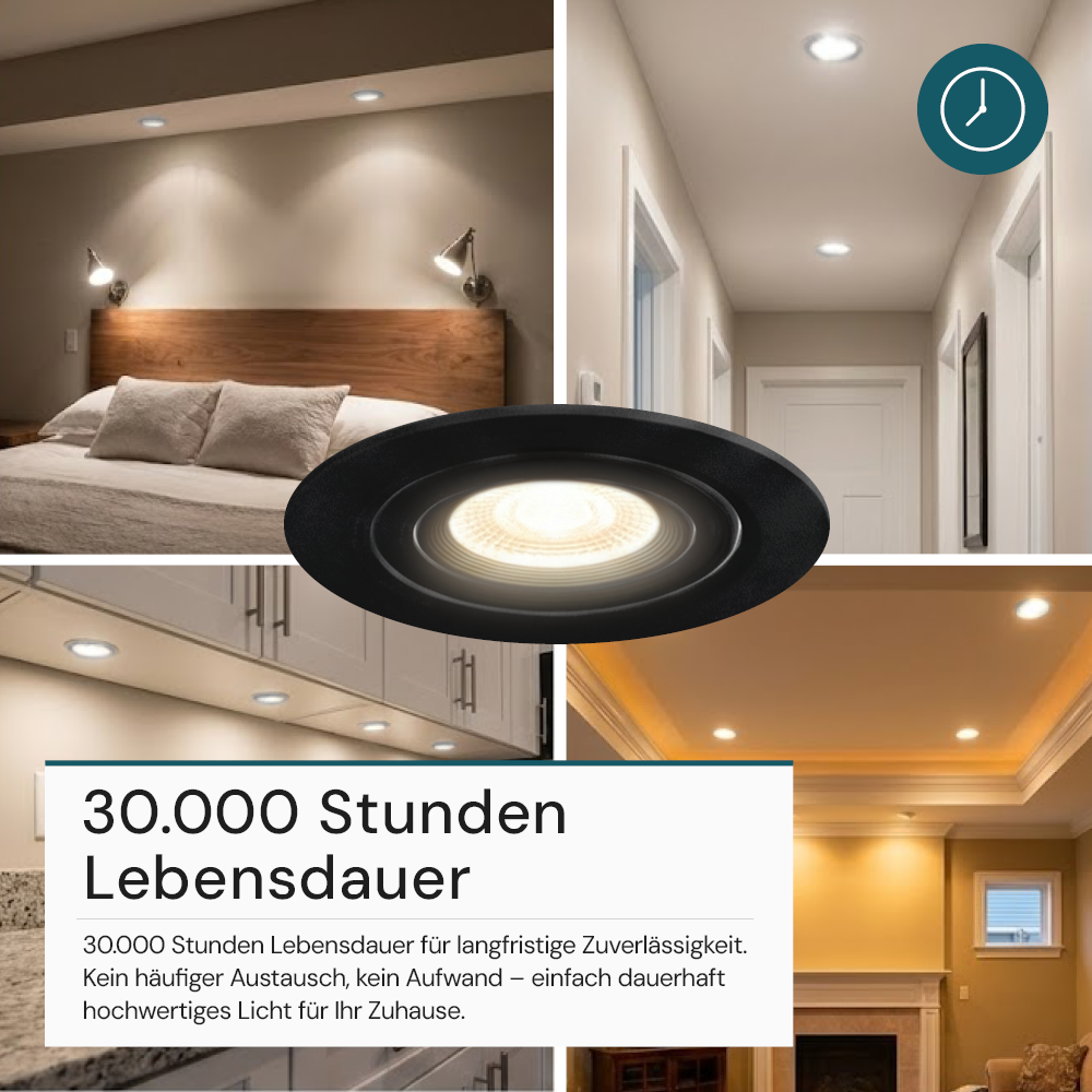 LED Downlight, schwenkbar, in Schwarz, 5 W, 450 lm, 3000 K (warmweiß), 38°, Einbaustrahler