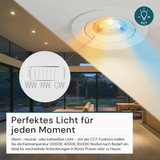 LED CCT Downlight, dimmbar, schwenkbar, in Weiß, 5 W, 450 lm, 3000 - 6500 K (einstellbar), 38°, Einbaustrahler