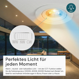 LED CCT Downlight, dimmbar, schwenkbar, in Weiß, 7 W, 600 lm, 3000 - 6500 K (einstellbar), 38°, Einbaustrahler