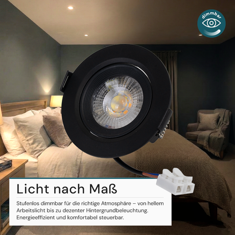 LED CCT Downlight, dimmbar, schwenkbar, in Schwarz, 7 W, 600 lm, 3000 - 6500 K (einstellbar), 38°, Einbaustrahler