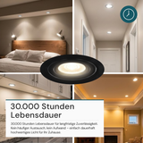 LED CCT Downlight, dimmbar, schwenkbar, in Schwarz, 7 W, 600 lm, 3000 - 6500 K (einstellbar), 38°, Einbaustrahler