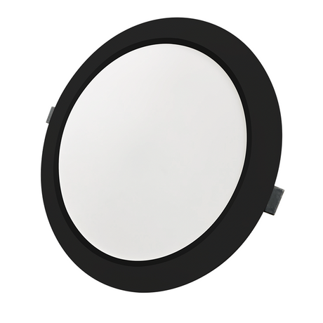 LED Einbauleuchte in Schwarz, 12 W, 230 V, IP44-geschützt, 1200 lm, Lichtfarbe einstellbar, Ø173x26 mm, Einbaustrahler mit Diffusor, Badezimmer Deckenleuchte