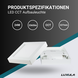 LED CCT Aufbauleuchte, 24W, 2565 lm, 227x35mm, 3000-4000-6000K einstellbar, mit Diffusor, eckig  Lichttechnik24.de.